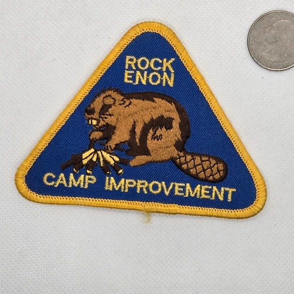 VTG BSA Rock Enon Camp‎ Improvement Patch Blue Triangle Beaver 1980s Boy Scouts - Picture 1 of 2